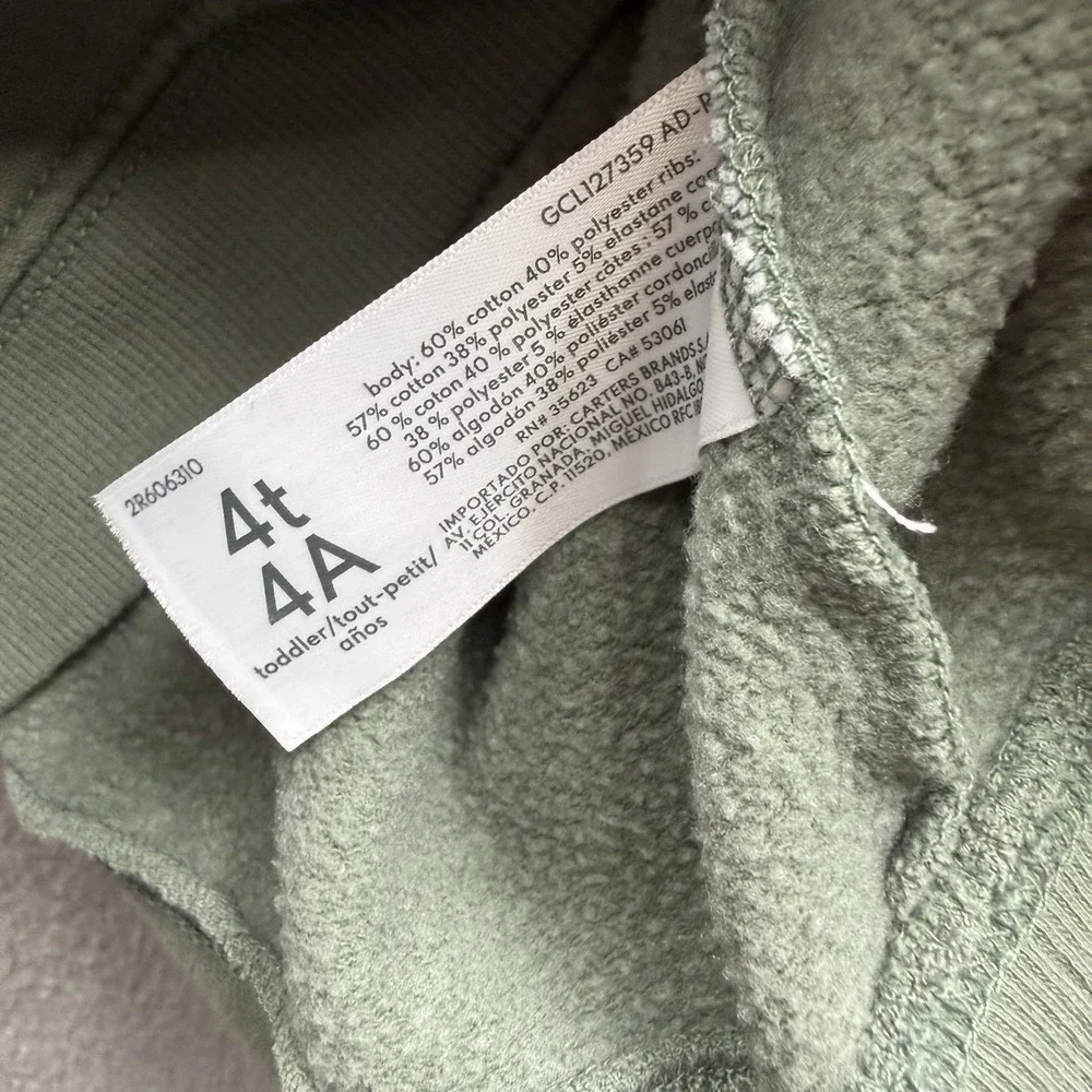 Carter's Hoodie Toddler Boy Size 4T Green Cargo Style Pocket Pullover Hoodie 4T